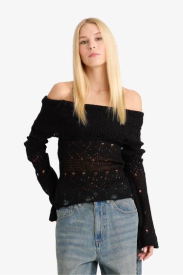 Coool Slim Fit Dar Kesim Açık Omuz Kazak