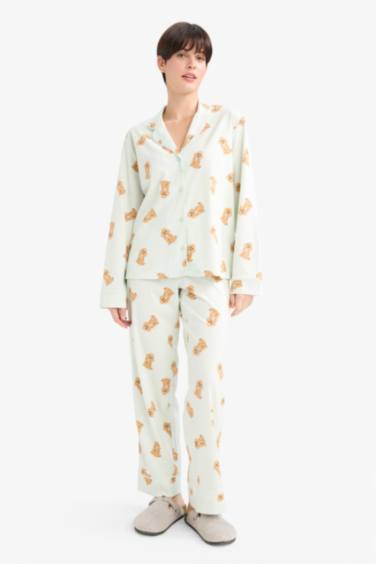 Pijama Takımı Regular Fit Köpek Desenli Uzun Kollu Üst Uzun Alt-Fall in Love