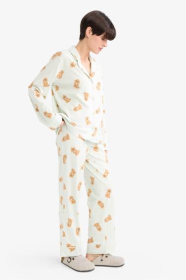 Pijama Takımı Regular Fit Köpek Desenli Uzun Kollu Üst Uzun Alt-Fall in Love