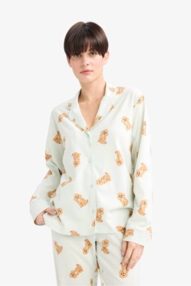 Pijama Takımı Regular Fit Köpek Desenli Uzun Kollu Üst Uzun Alt-Fall in Love