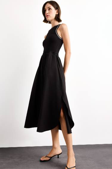 A Cut Cotton Sleeveless Midi Dress