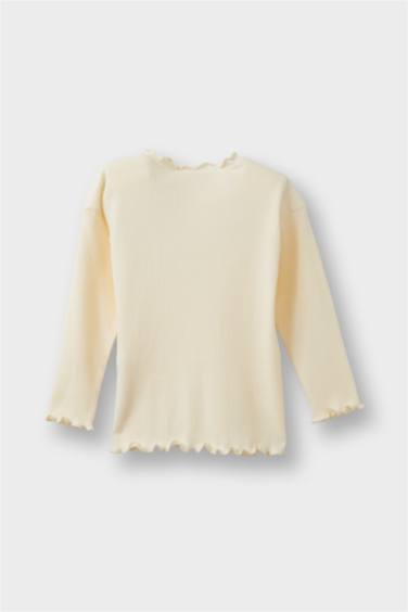 Kız Bebek Standart Fit Çiçekli Fitilli Kaşkorse Uzun Kollu Tişört