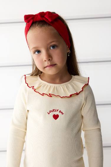 Kız Bebek Standart Fit Fitilli Kaşkorse Uzun Kollu Tişört