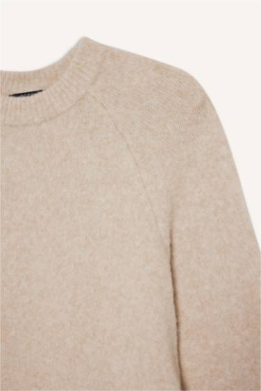 بلوفر تريكو قصة عادية برقبة مستديرة