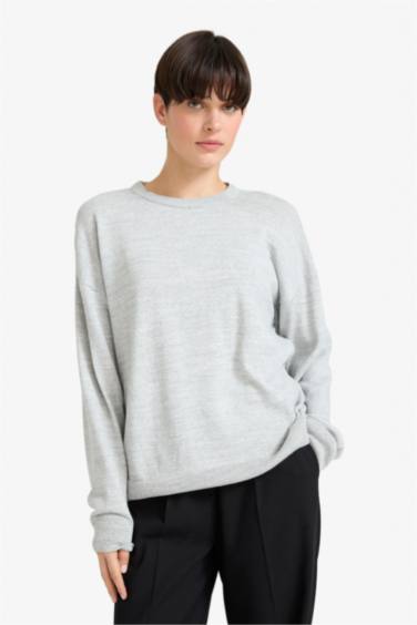 Wool Blend Crew Neck Basic Knit Pullover