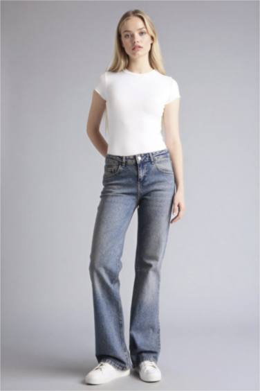 بنطلون جينز طويل بخصر منخفض