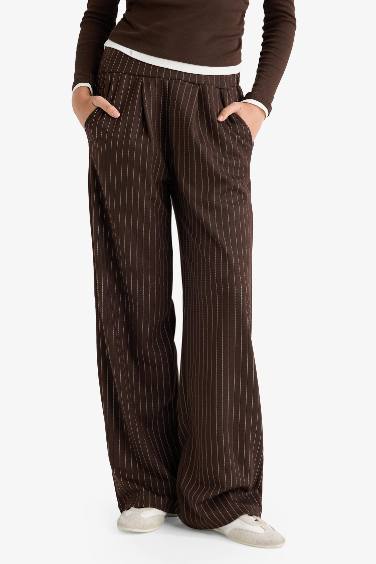 Wide Leg Çizgili Geniş Bol Paça Pantolon