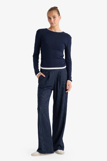 Wide Leg Striped Trousers