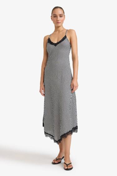 V-Neck Printed Wowen Fabrics Midi Dress