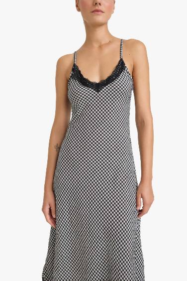 V-Neck Printed Wowen Fabrics Midi Dress