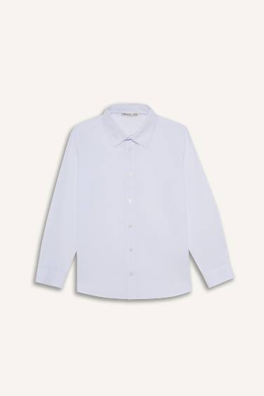 قميص ولادي ردن طويل بوبلين قصة عادية بياخة بولو