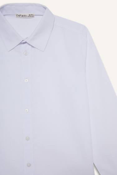 قميص ولادي ردن طويل بوبلين قصة عادية بياخة بولو