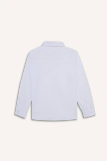 قميص ولادي ردن طويل بوبلين قصة عادية بياخة بولو