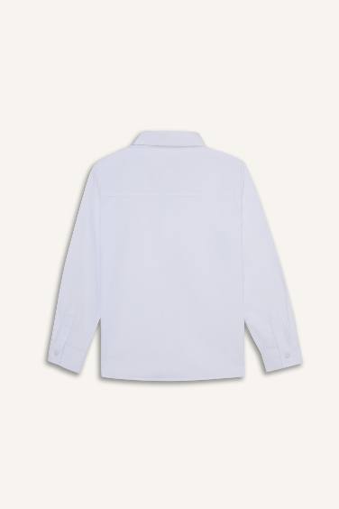 قميص ولادي ردن طويل بوبلين قصة عادية بياخة بولو