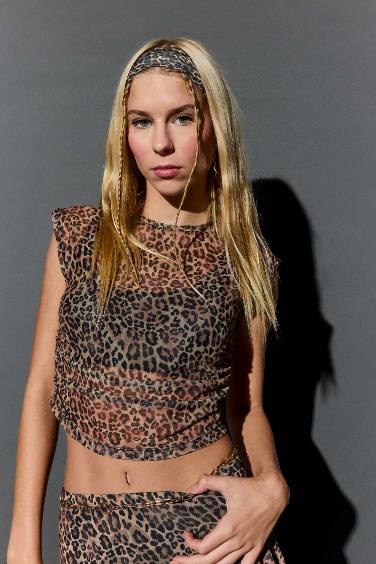 Fitted Digital Printed Tulle Short Sleeve T-Shirt