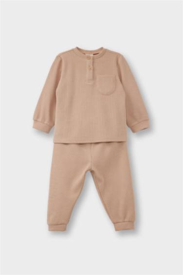 Erkek Bebek Pijama Takımı Uzun Kollu Waffle Üst Uzun Alt