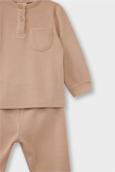 Erkek Bebek Pijama Takımı Uzun Kollu Waffle Üst Uzun Alt