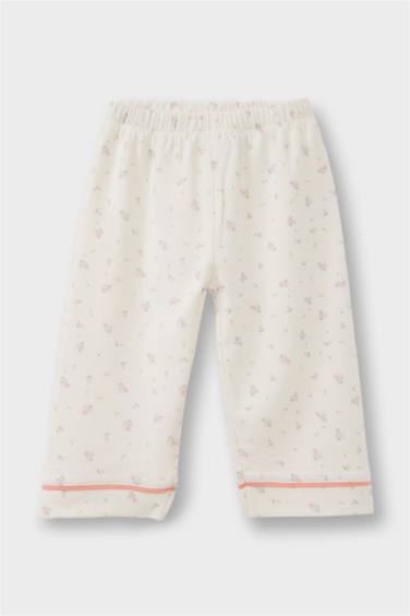 Kız Bebek Pijama Takımı Çiçekli Uzun Kollu Jakarlı Üst Uzun Alt