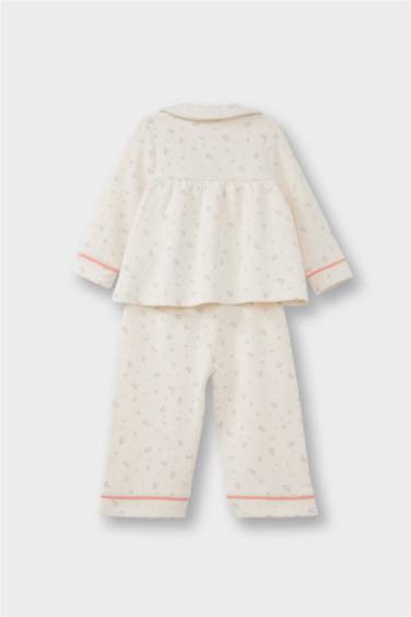 Kız Bebek Pijama Takımı Çiçekli Uzun Kollu Jakarlı Üst Uzun Alt