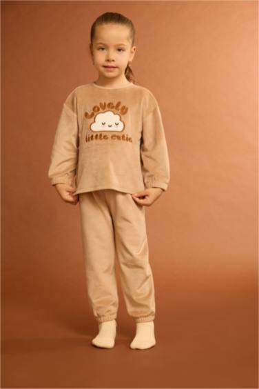 Baby Girl Cloud Printed Welsoft Plush Top Bottoms 2 Piece Pajama Set