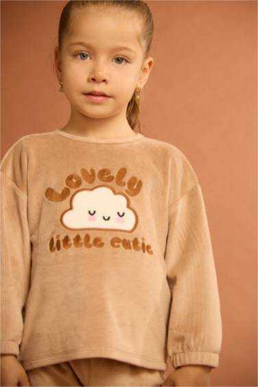 Baby Girl Cloud Printed Welsoft Plush Top Bottoms 2 Piece Pajama Set