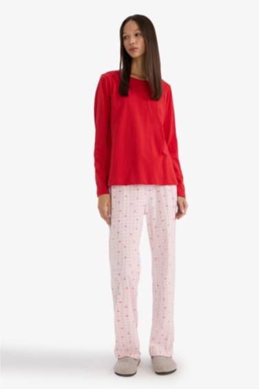 Pijama Takımı Regular Fit Uzun Kollu Üst Desenli Uzun Alt-Fall in Love