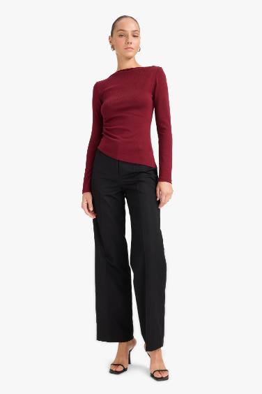 Slim Fit Boat Neck Rib Long Sleeve T-Shirt