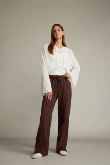 Crop Kapüşonlu Pamuklu Uzun Kollu Hırka