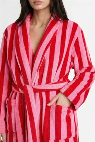 Regular Fit Çizgili Welsoft Pelüş Uzun Kollu Sabahlık