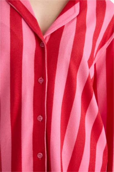 سيت بجامة مخطط قصة عادية كم طويل - قطعتين