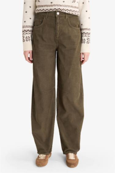 Baggy Fit Zipper Regular Waist Velvet Trousers