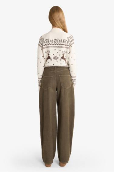 Baggy Fit Zipper Regular Waist Velvet Trousers