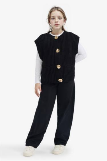 Kız Çocuk Bisiklet Yaka Düğmeli Süveter