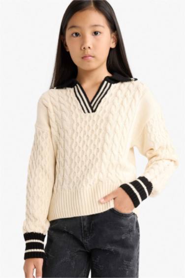 Girl Regular Fit Polo Collar Pullover