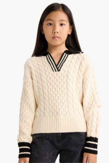 Girl Regular Fit Polo Collar Pullover