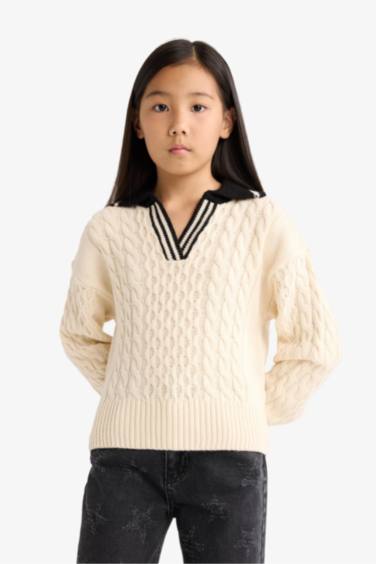 Girl Regular Fit Polo Collar Pullover