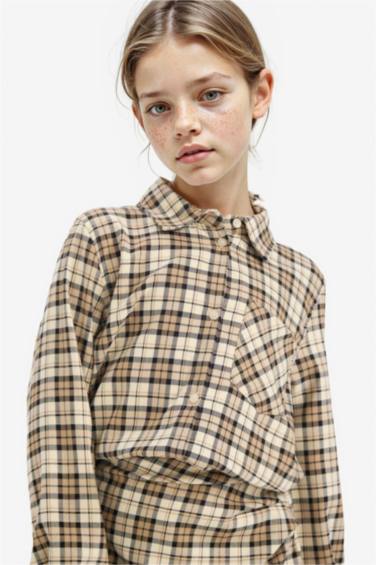 Kız Çocuk Oxford Kareli Uzun Kollu Gömlek