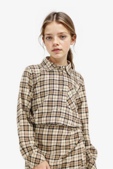 Kız Çocuk Oxford Kareli Uzun Kollu Gömlek