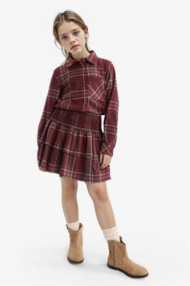 قميص كاروهات بناتي ردن طويل أوكسفورد قصة عادية