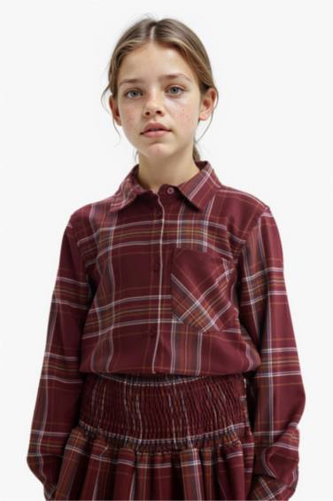 قميص كاروهات بناتي ردن طويل أوكسفورد قصة عادية