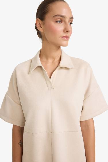 A Cut Polo Collar Suede Dress