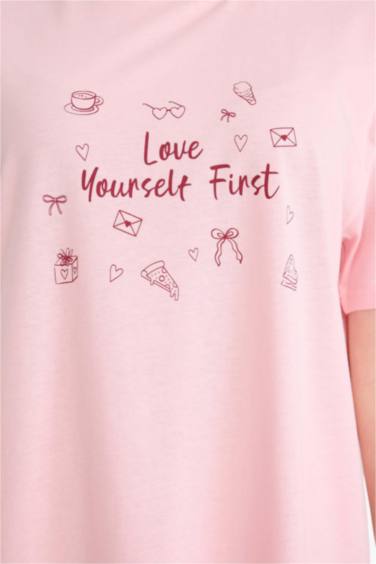 %100 Pamuk Regular Fıt Baskılı Gecelik - Görsel 5