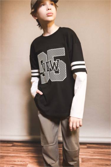 تيشيرت اولادي اوفر سايز كم طويل مطبوع برقبة مستديرة