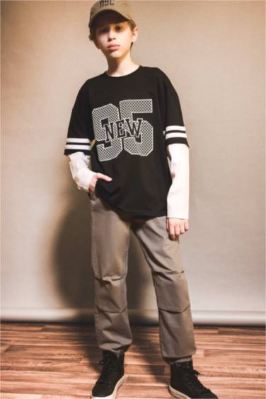 تيشيرت اولادي اوفر سايز كم طويل مطبوع برقبة مستديرة