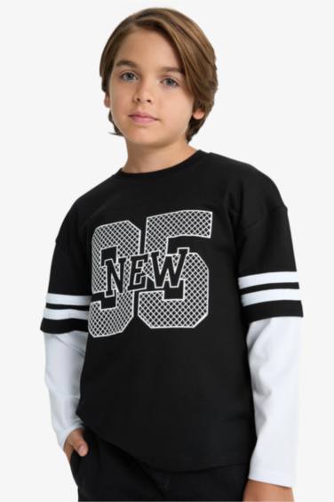 تيشيرت اولادي اوفر سايز كم طويل مطبوع برقبة مستديرة