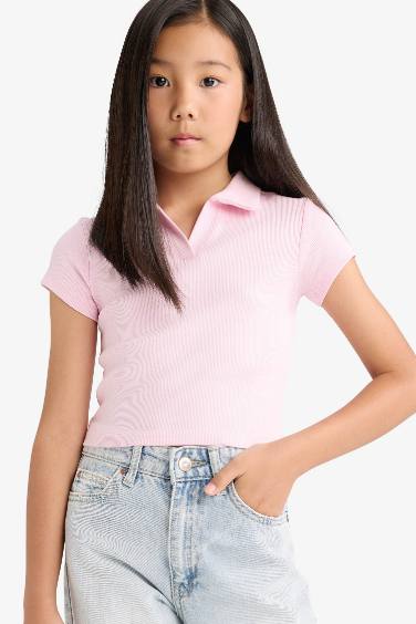 Girl Slim Fit Polo Neck Ribbed Camisole T-Shirt