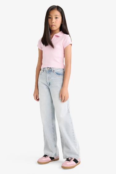 Girl Slim Fit Polo Neck Ribbed Camisole T-Shirt