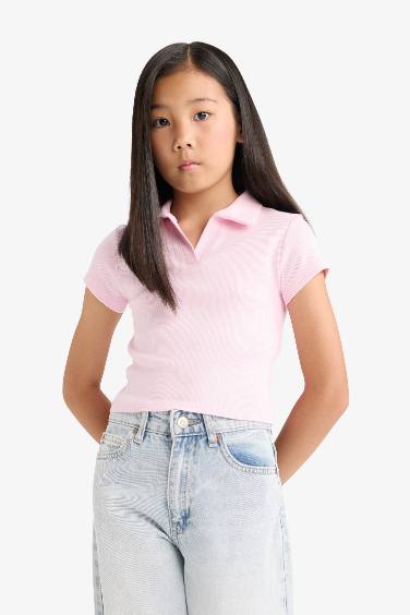 Girl Slim Fit Polo Neck Ribbed Camisole T-Shirt
