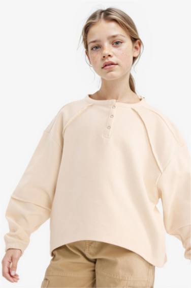 Kız Çocuk Oversize Geniş Kalıp Bisiklet Yaka Düğmeli Sweatshirt