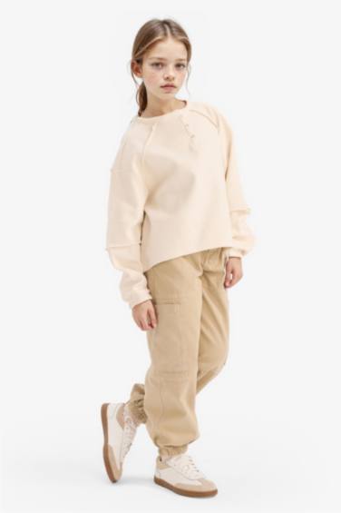 Kız Çocuk Oversize Geniş Kalıp Bisiklet Yaka Düğmeli Sweatshirt